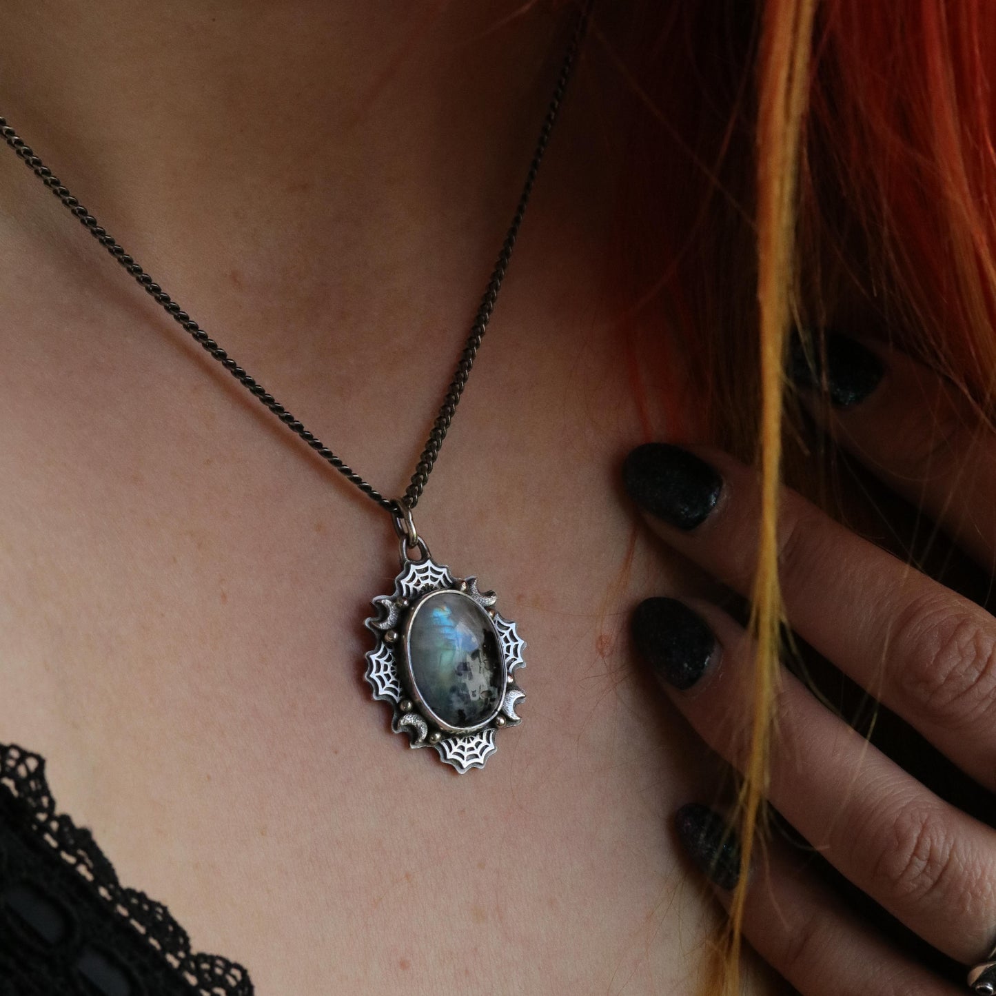 The Weaver - Moonstone & Tourmaline pendant
