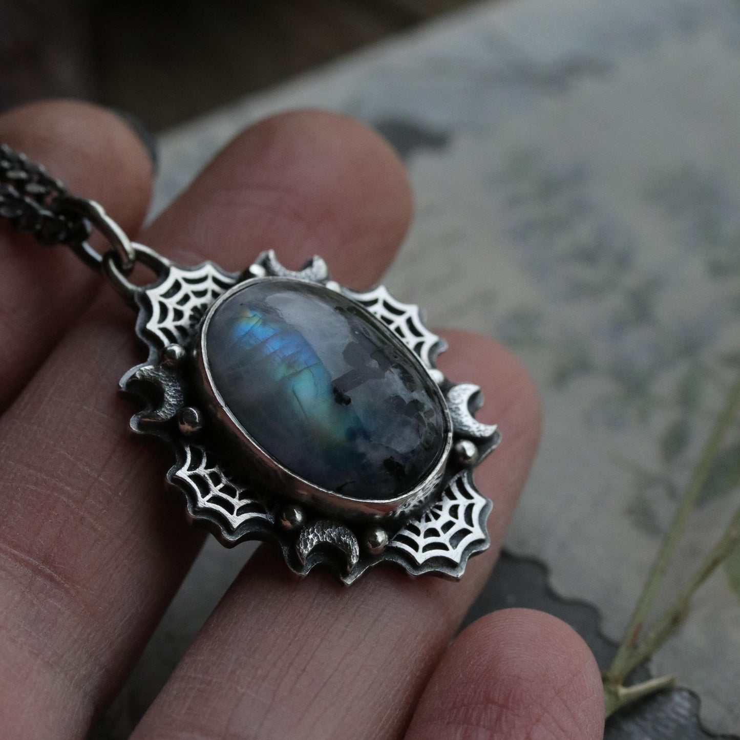The Weaver - Moonstone & Tourmaline pendant