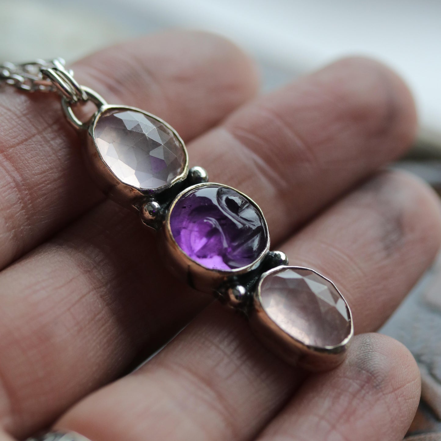 Full Moon Pendant - Amethyst & Rose Quartz