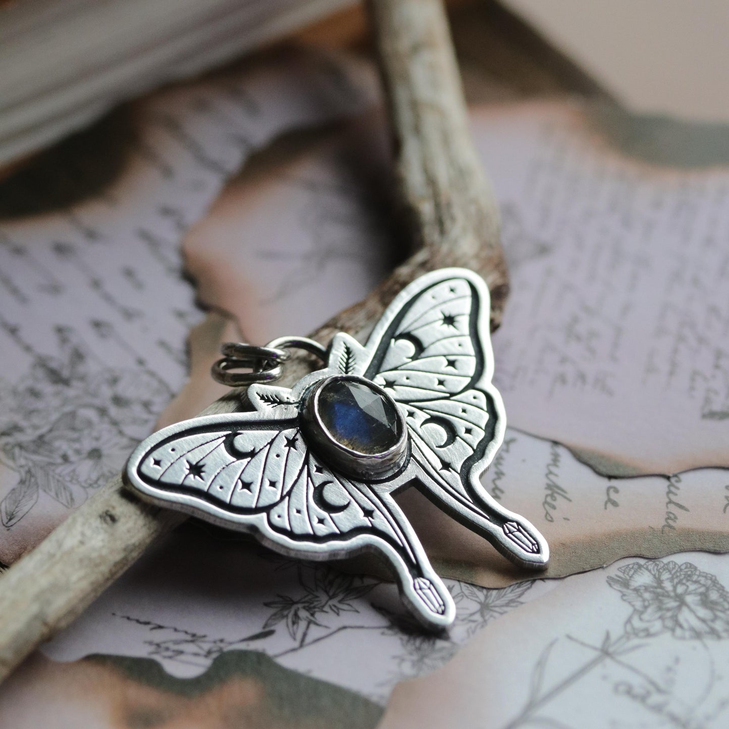 Labradorite Luna Moth Pendant