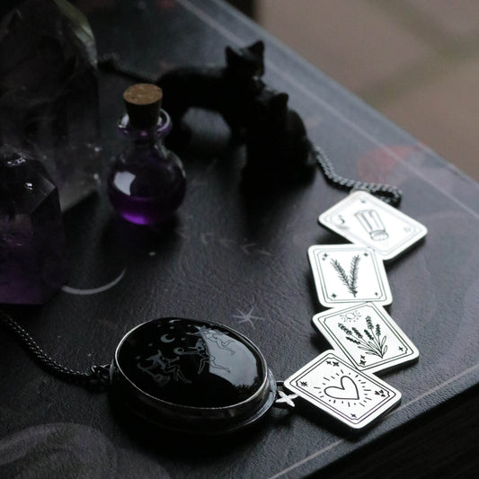 Practical Magic Onyx dancing witches necklace