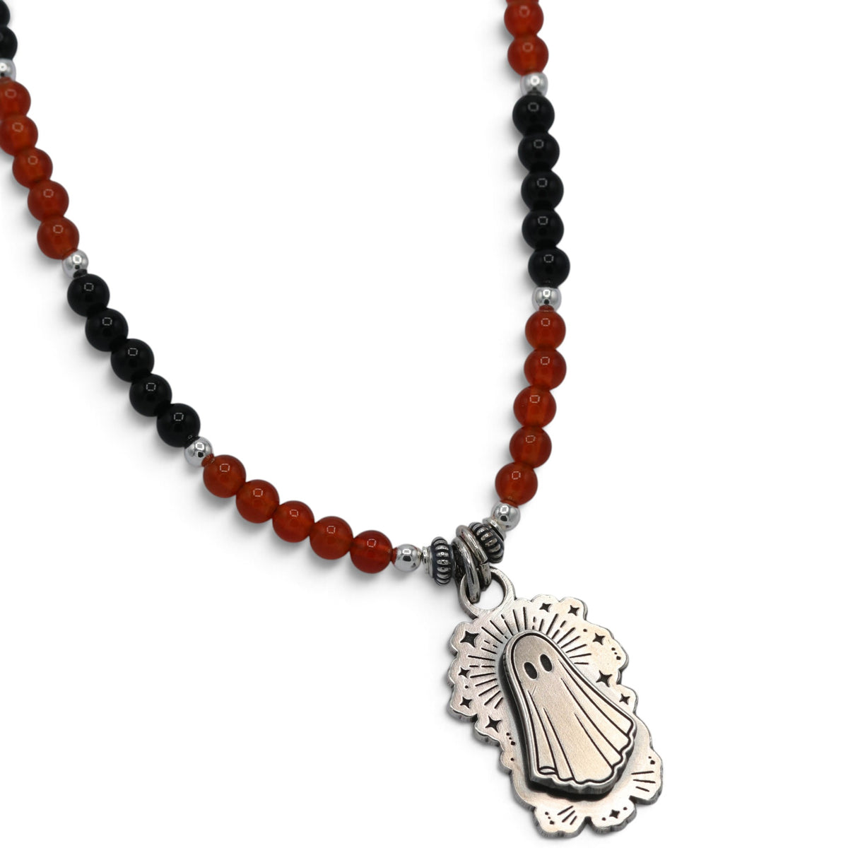 Floating Ghost - Carnelian & Onyx Beaded pendant