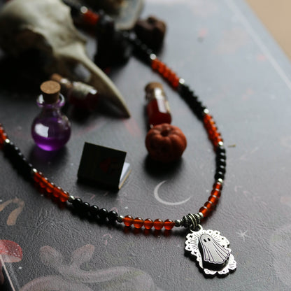 Floating Ghost - Carnelian & Onyx Beaded pendant