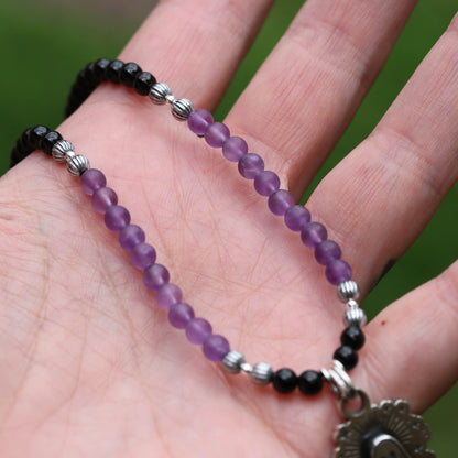 Floating Ghost - Amethyst & Onyx Beaded pendant