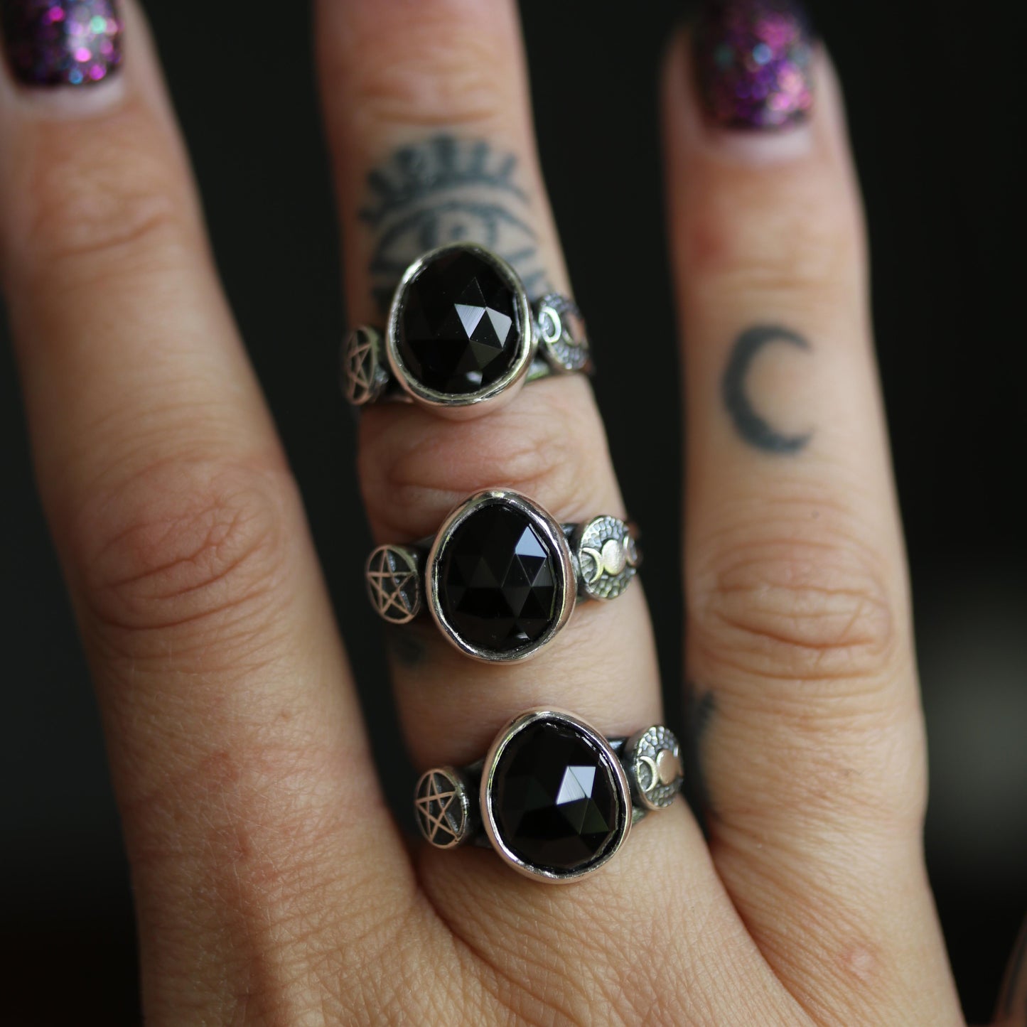 Luna Shadow - Black Spinel ring size UK O, US 7.5