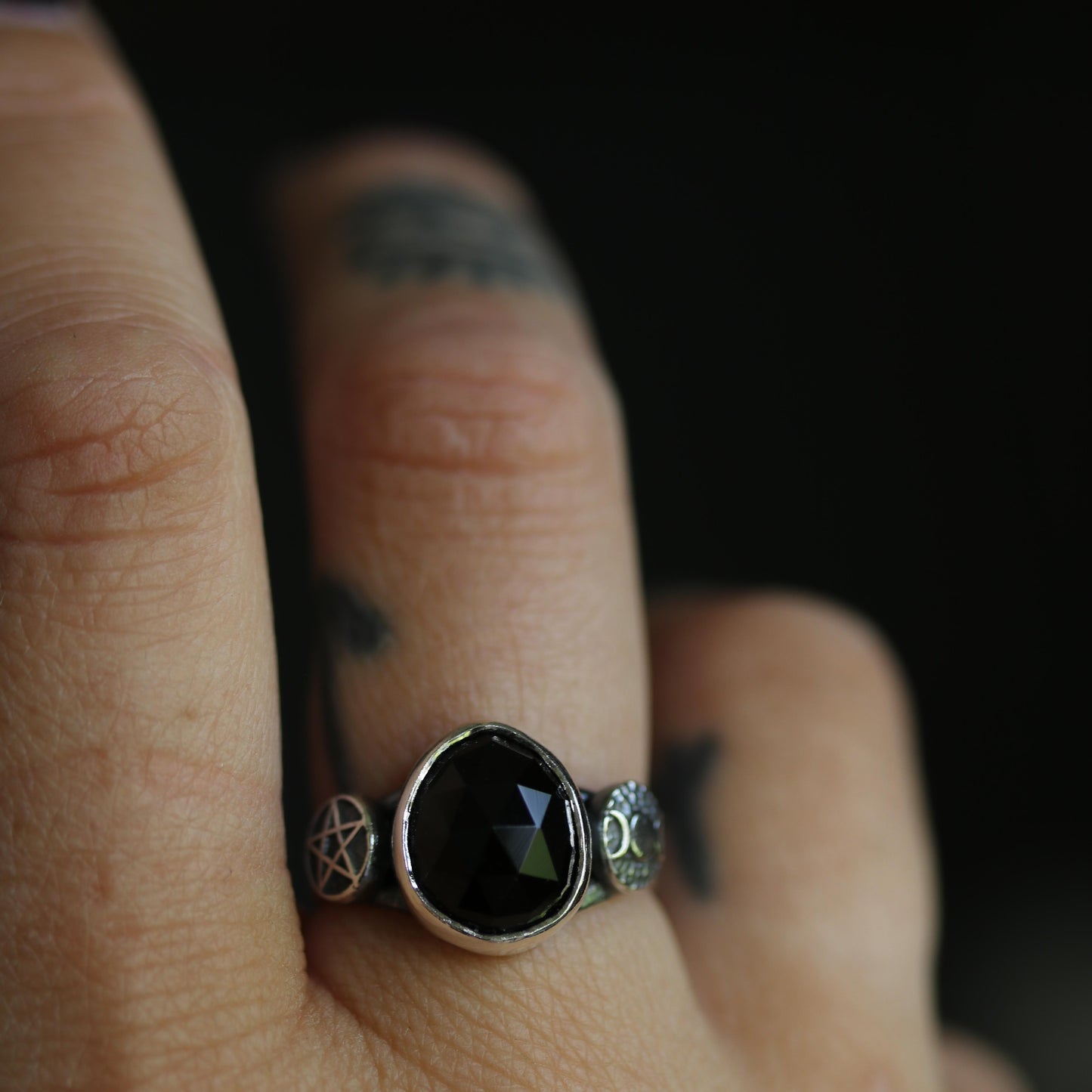 Luna Shadow - Black Spinel ring size UK O, US 7.5