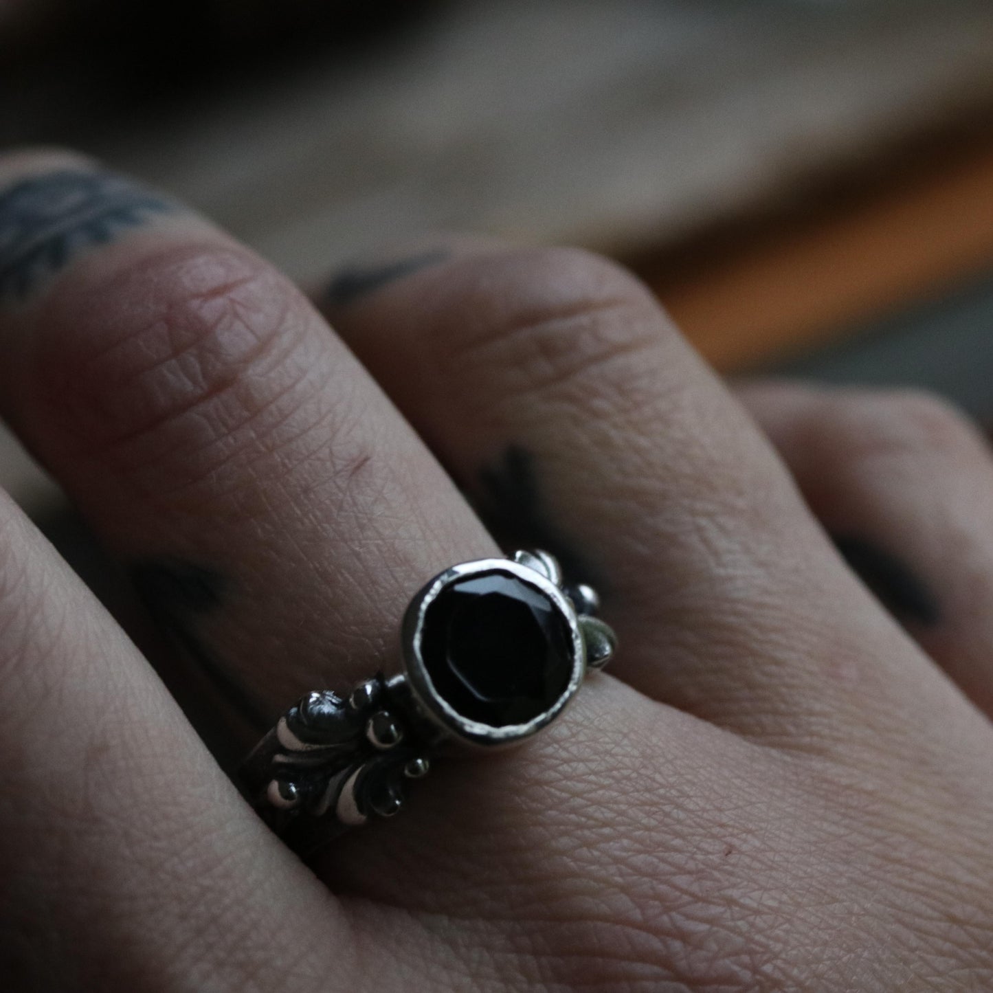 Rosa - Black Spinel Ring - UK P / US 8