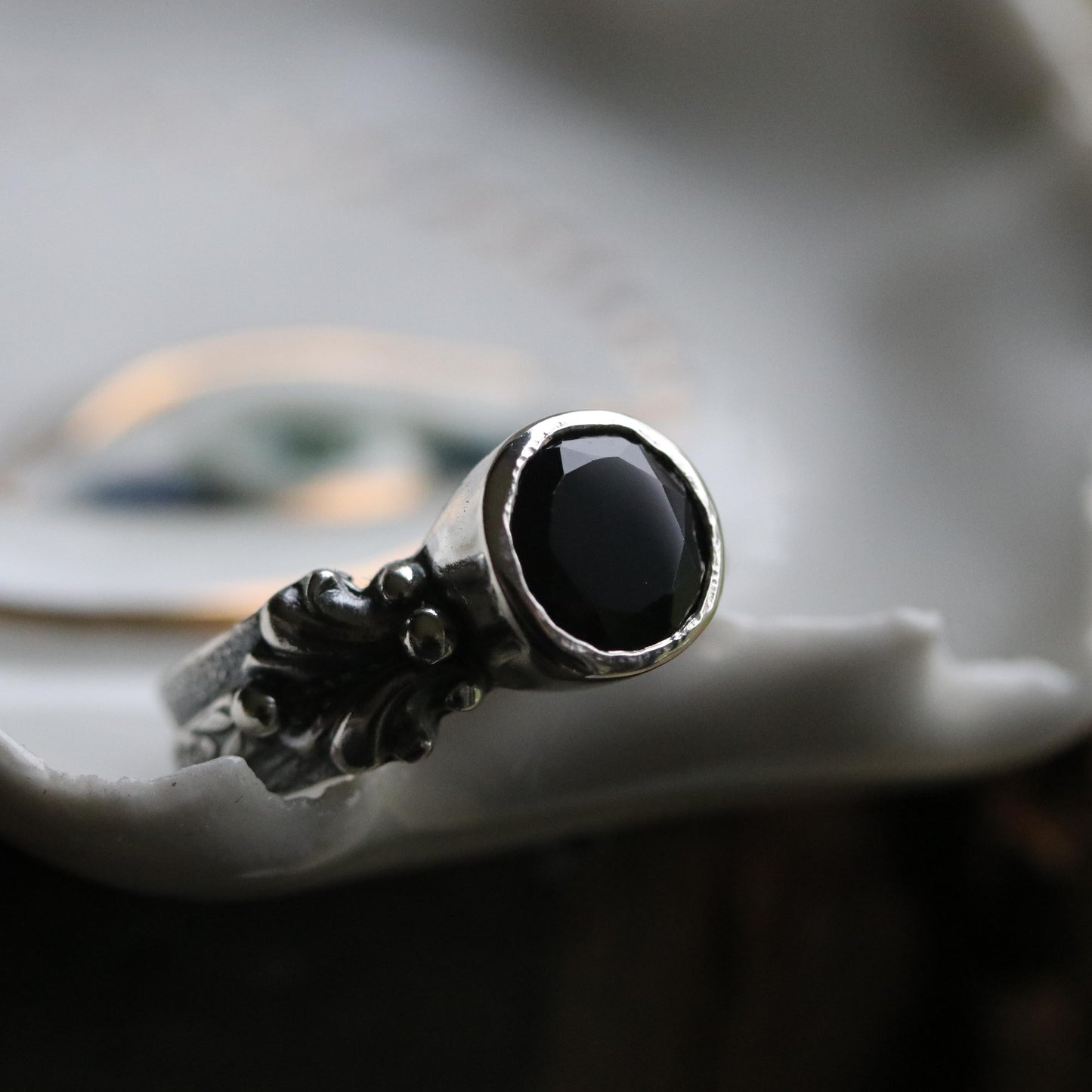 Rosa - Black Spinel Ring - UK P / US 8