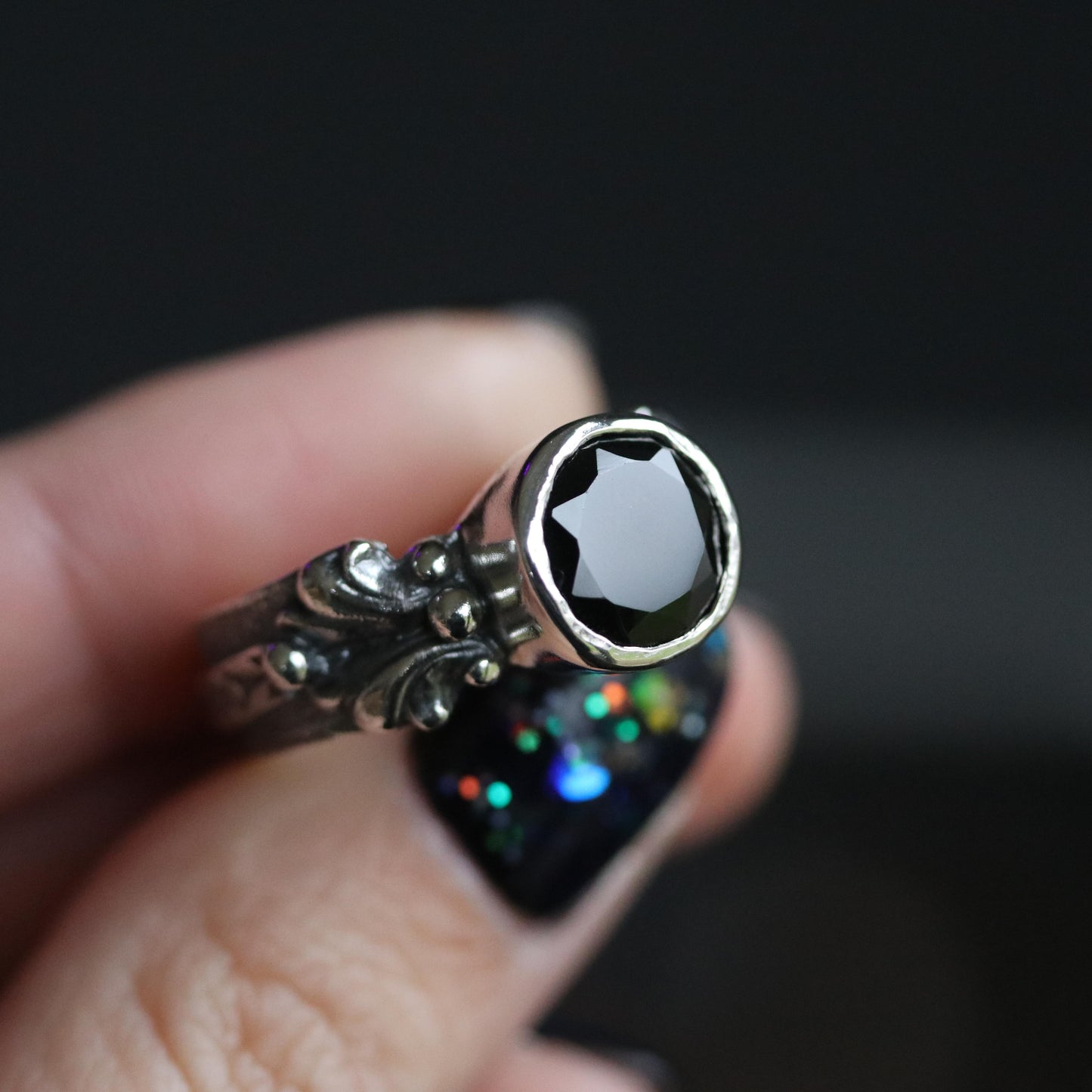 Rosa - Black Spinel Ring - UK P / US 8