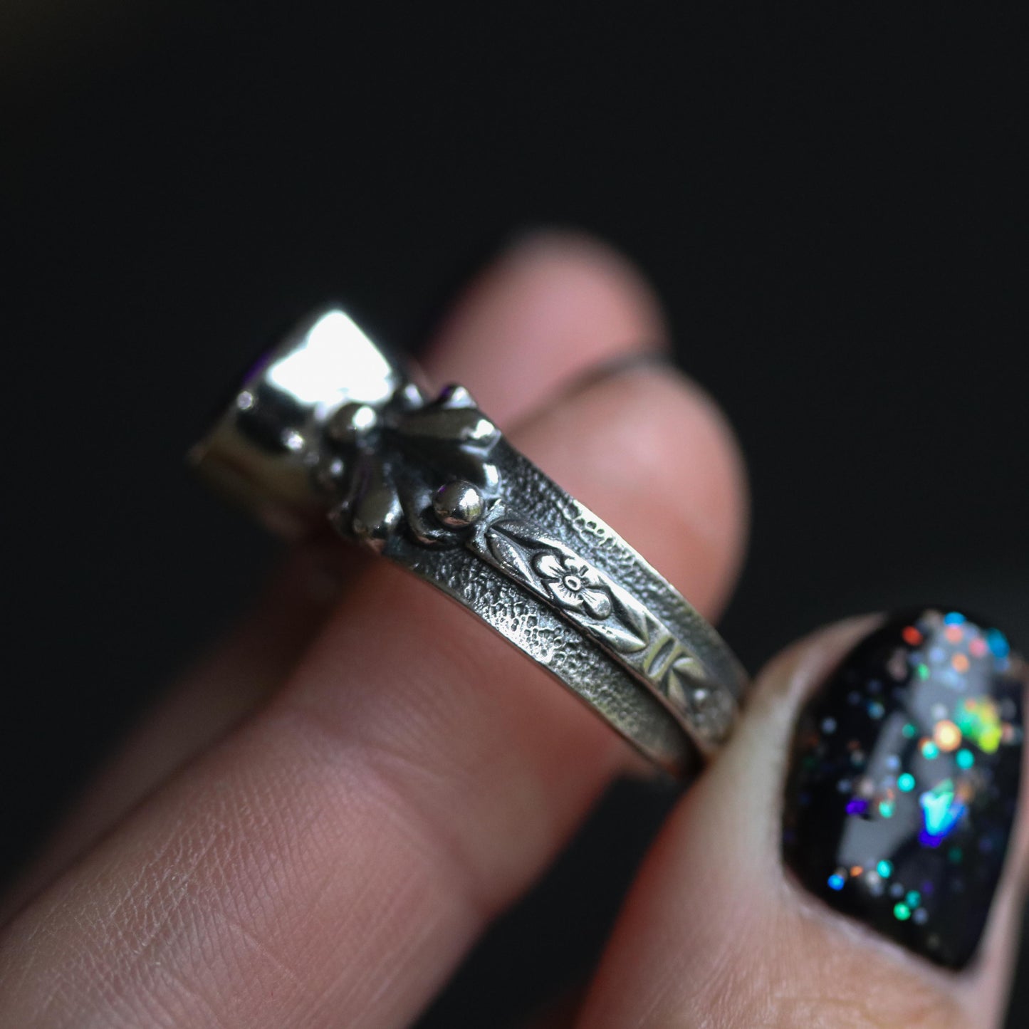 Rosa - Black Spinel Ring - UK P / US 8