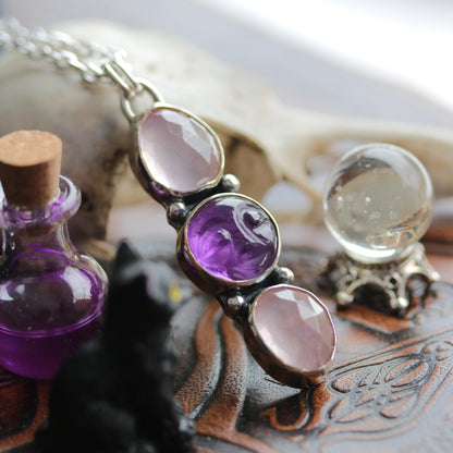 Full Moon Pendant - Amethyst & Rose Quartz