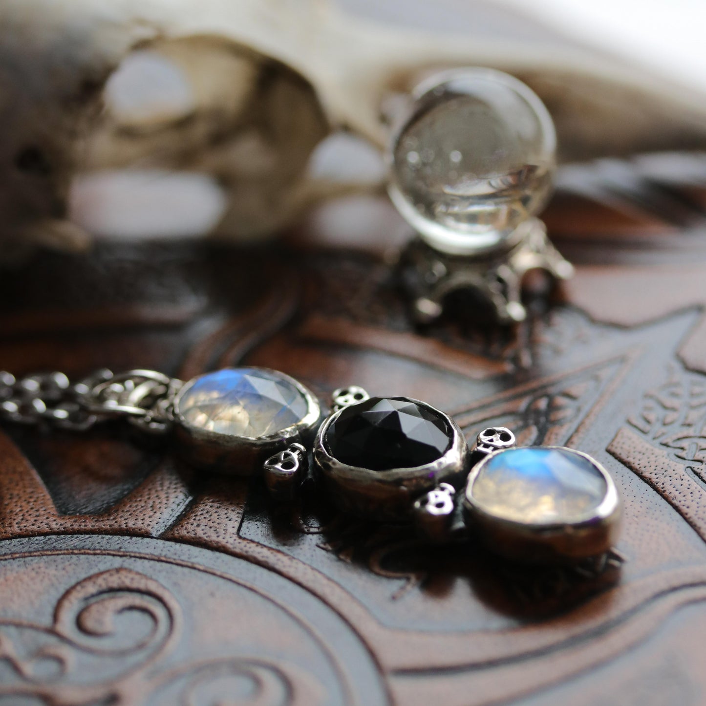 Skully Pendant - Moonstone & Onyx