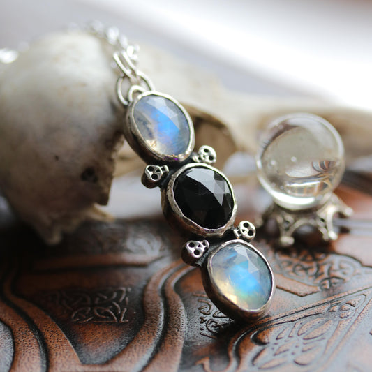 Skully Pendant - Moonstone & Onyx