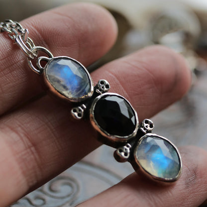 Skully Pendant - Moonstone & Onyx