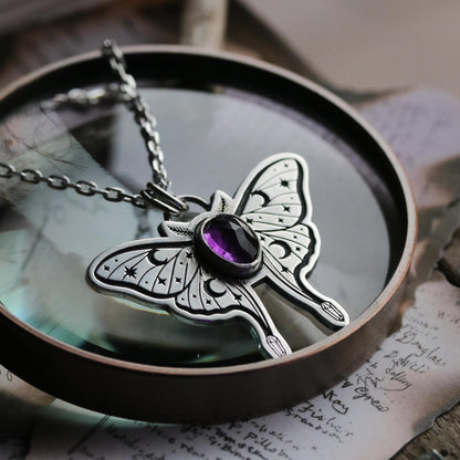 Amethyst Luna Moth Pendant