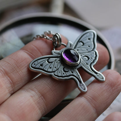 Amethyst Luna Moth Pendant