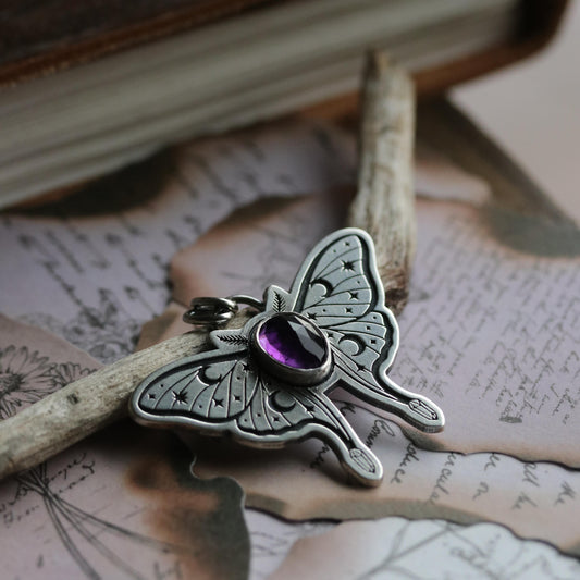Amethyst Luna Moth Pendant