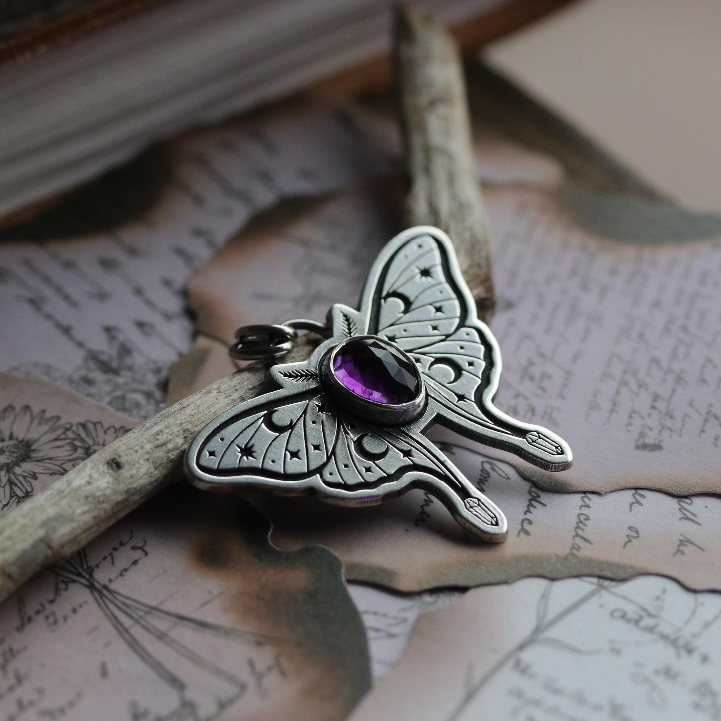 Amethyst Luna Moth Pendant