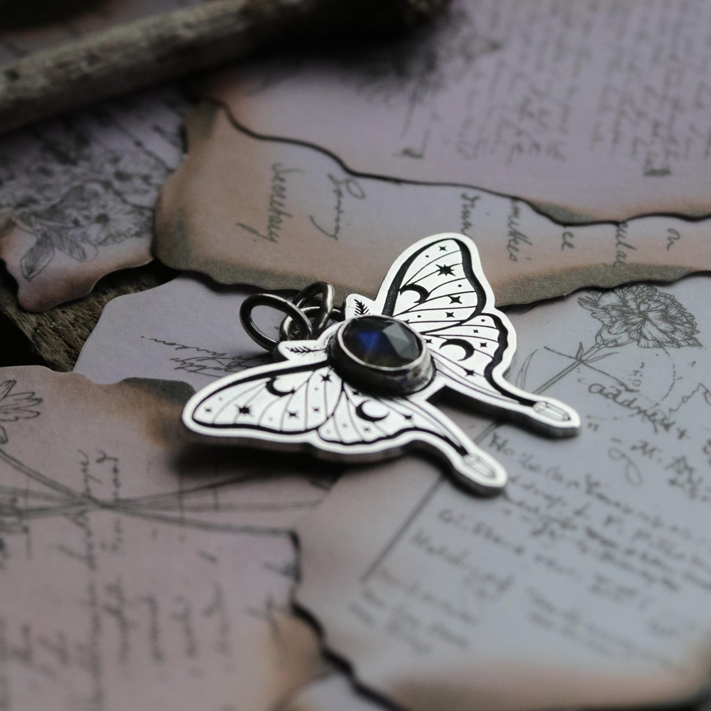 Labradorite Luna Moth Pendant