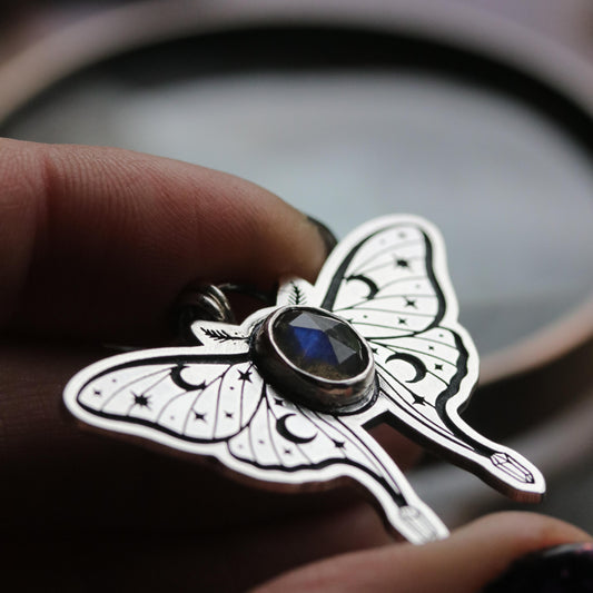 Labradorite Luna Moth Pendant