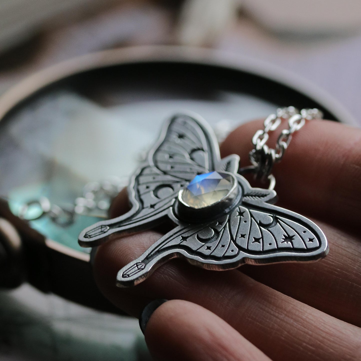 Moonstone Luna Moth Pendant