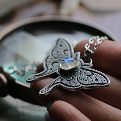 Moonstone Luna Moth Pendant