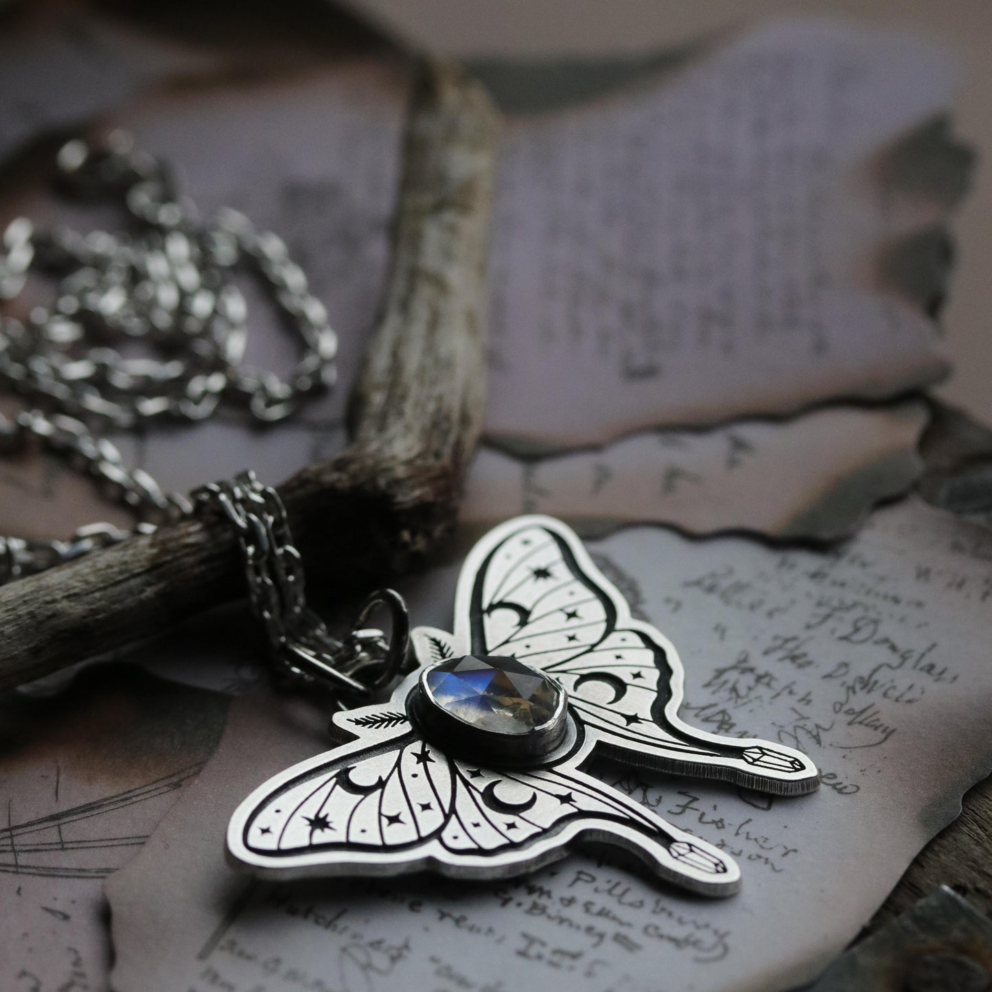 Moonstone Luna Moth Pendant