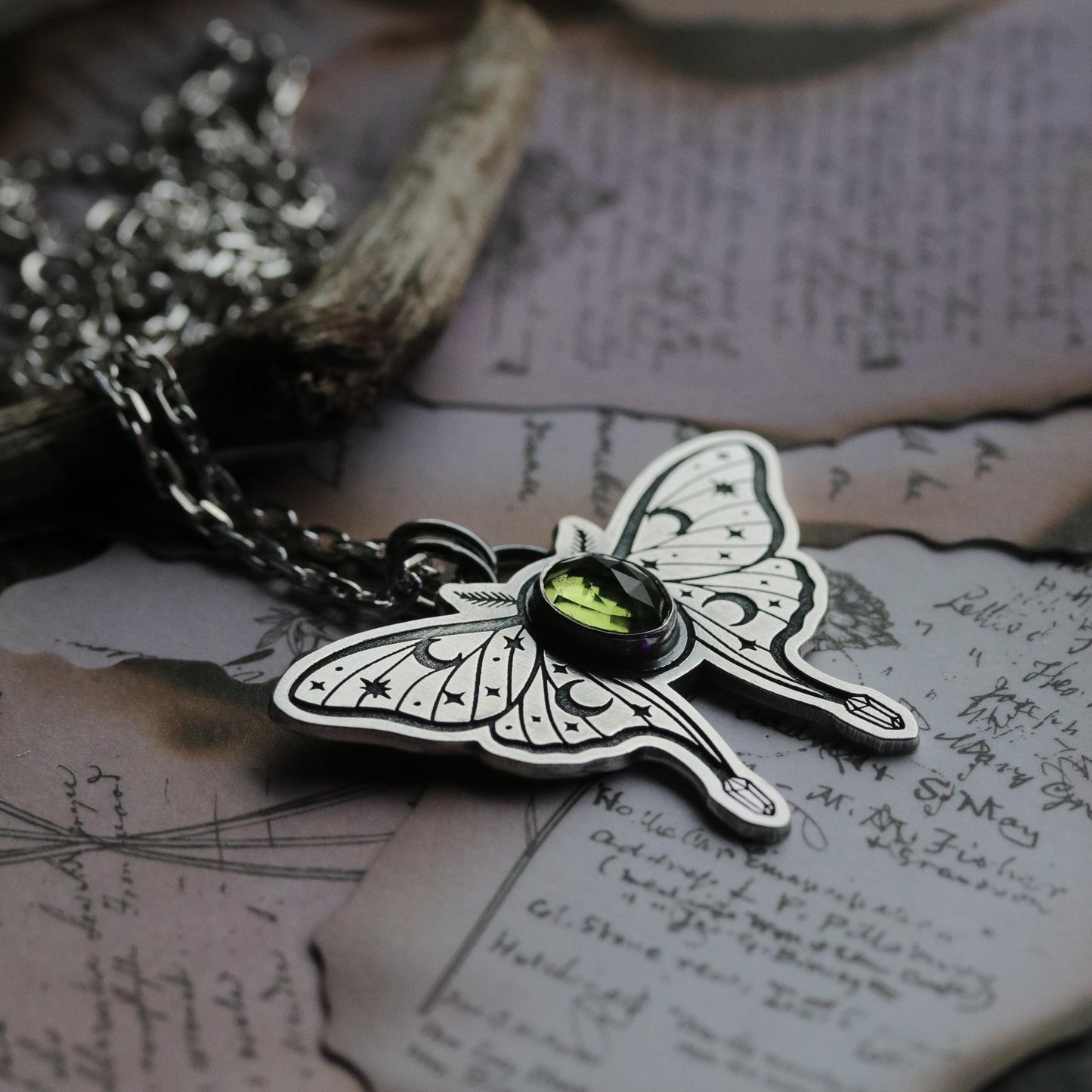 Peridot Luna Moth Pendant