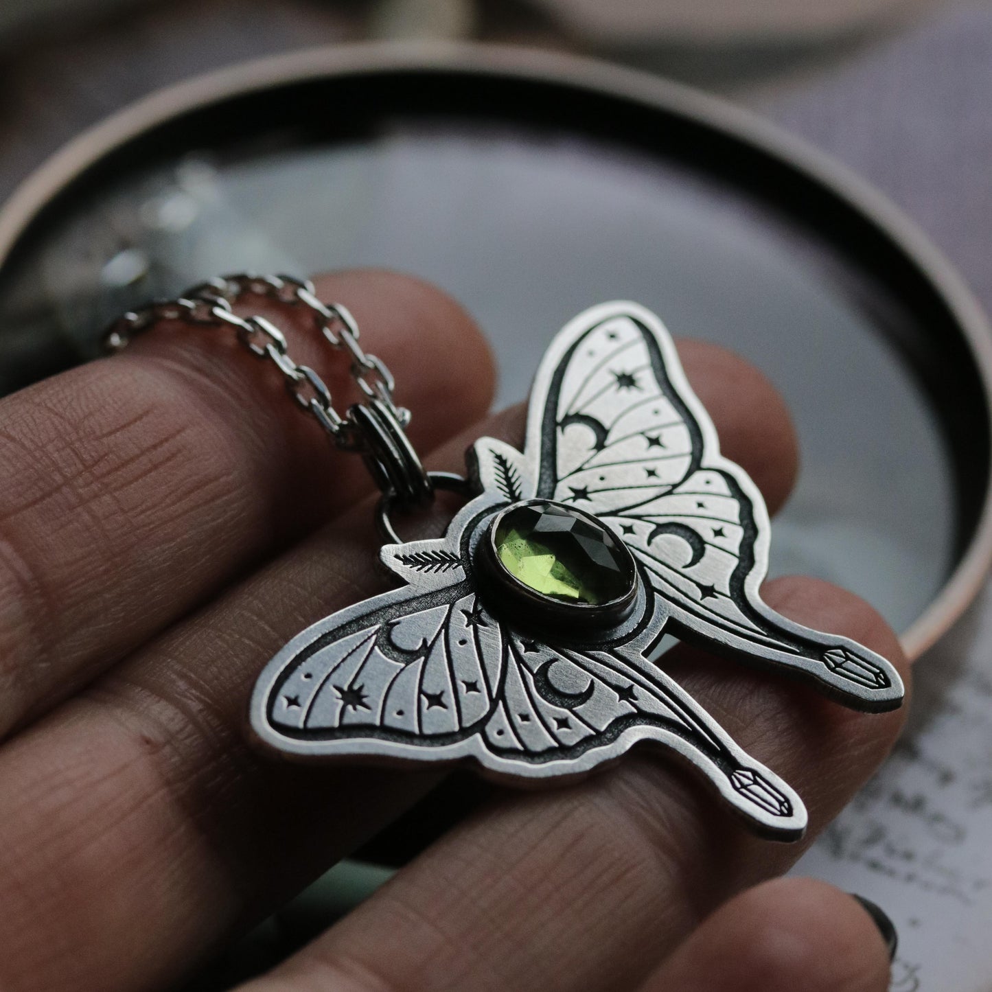 Peridot Luna Moth Pendant