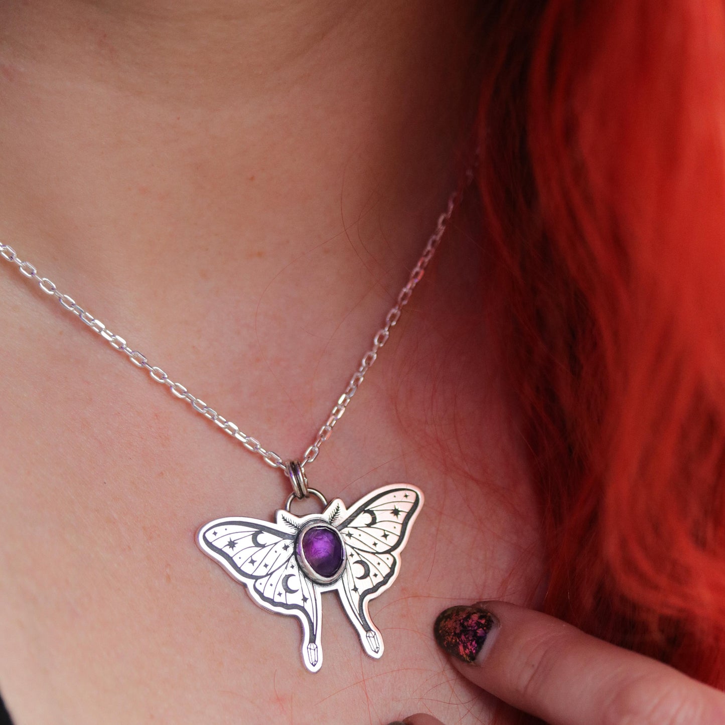 Amethyst Luna Moth Pendant