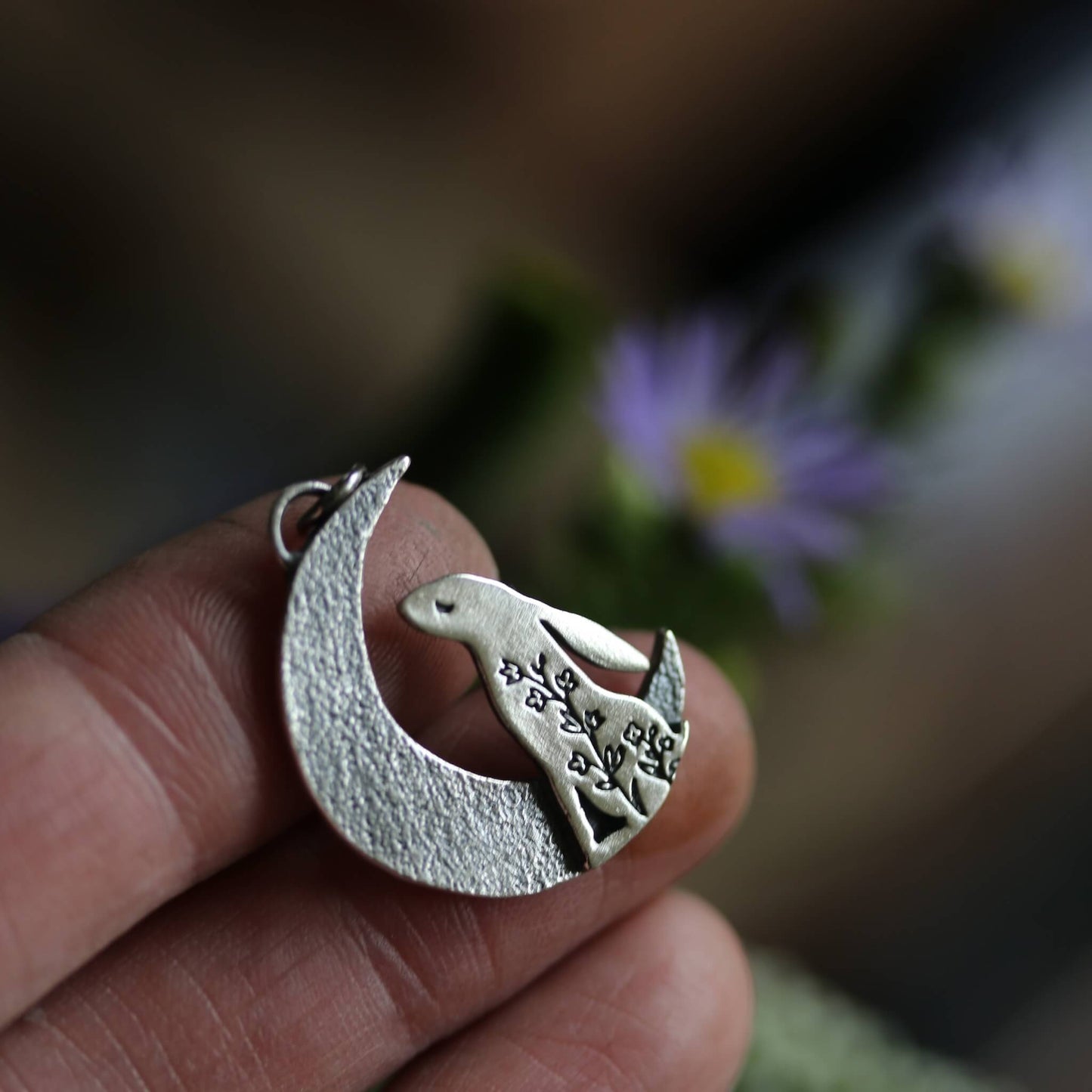 Moon gazing hare pendant