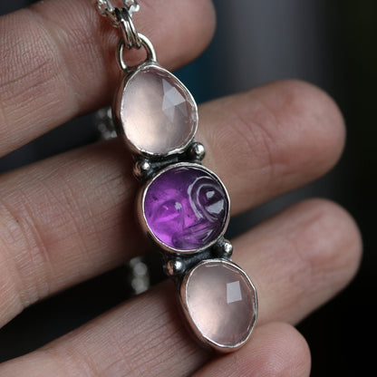 Full Moon Pendant - Amethyst & Rose Quartz