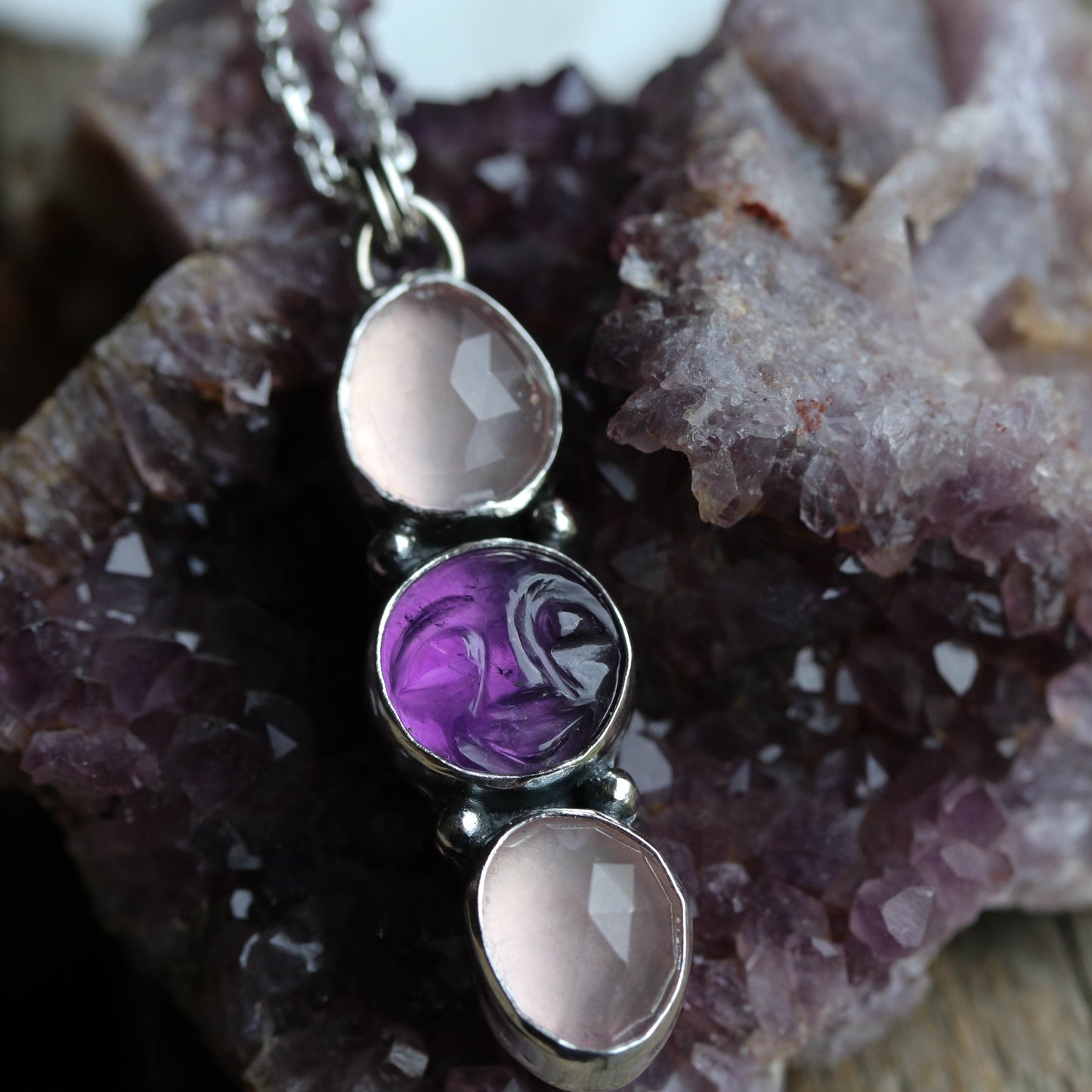 Full Moon Pendant - Amethyst & Rose Quartz