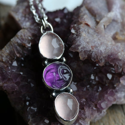 Full Moon Pendant - Amethyst & Rose Quartz