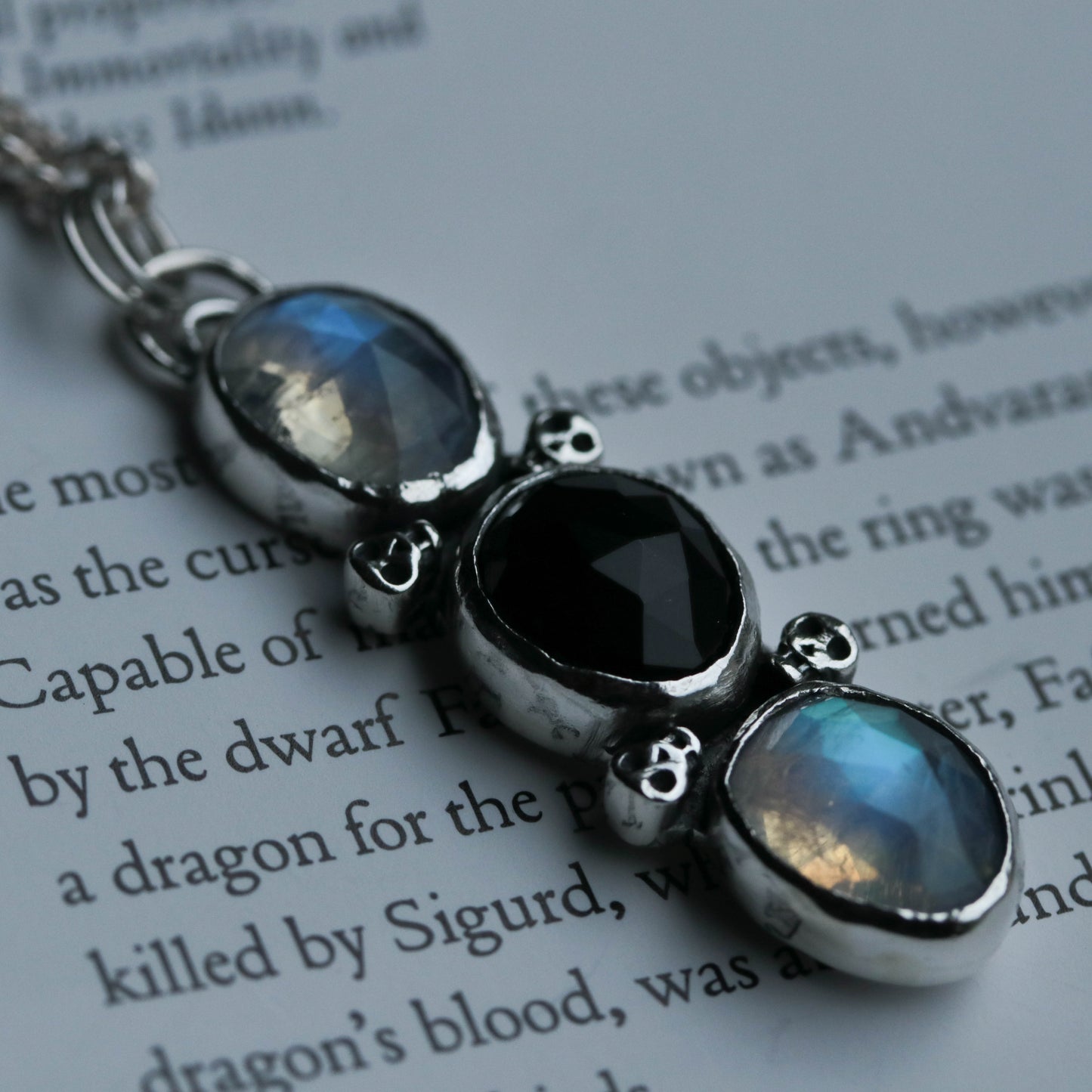 Skully Pendant - Moonstone & Onyx