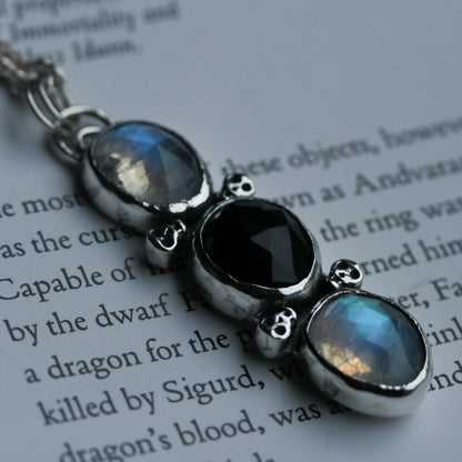 Skully Pendant - Moonstone & Onyx
