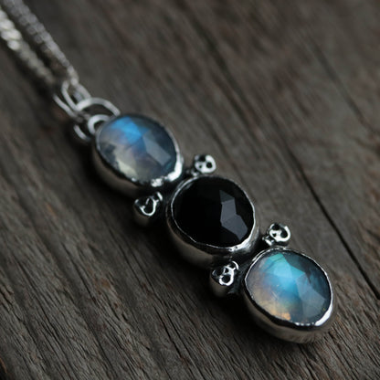 Skully Pendant - Moonstone & Onyx
